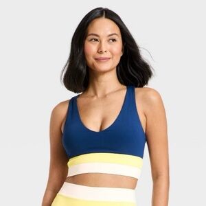 Joy Lab Women’s Navy Yellow Colorblock Sports Bra Size Medium New